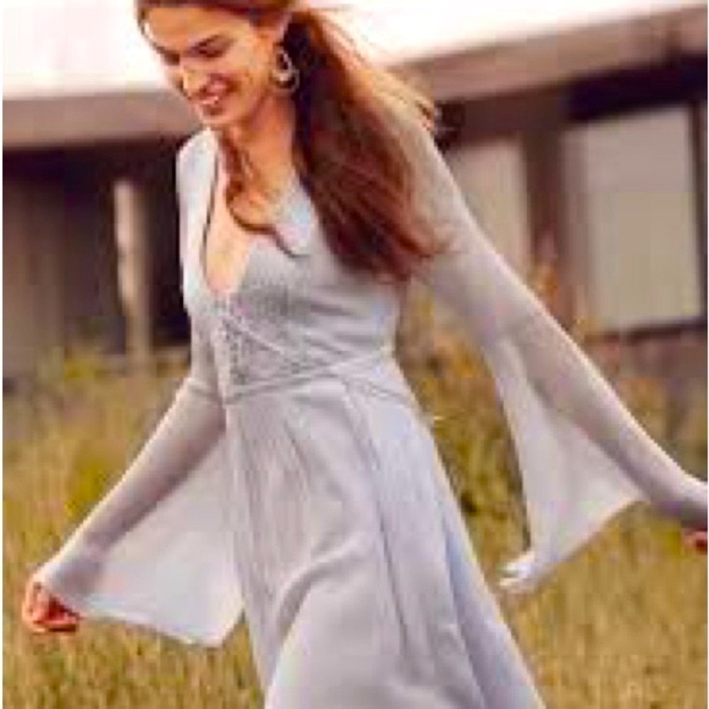 Anthropologie Ghost London Pale Blue Dress with Bell Sleeves - Picture 2 of 12